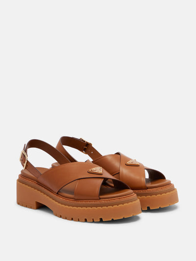 Prada Logo leather sandals at Collagerie