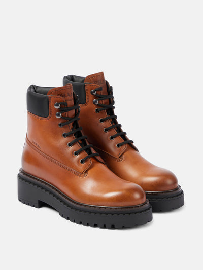 Prada Re-Nylon and leather lace-up boots at Collagerie