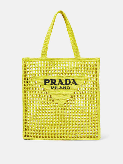 PRADA Yellow raffia tote bag at Collagerie