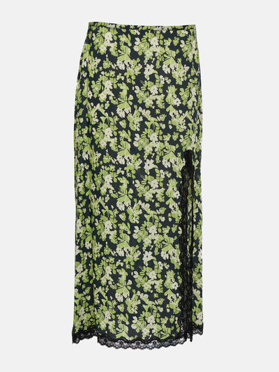 Rixo Green floral lace-trimmed midi skirt at Collagerie