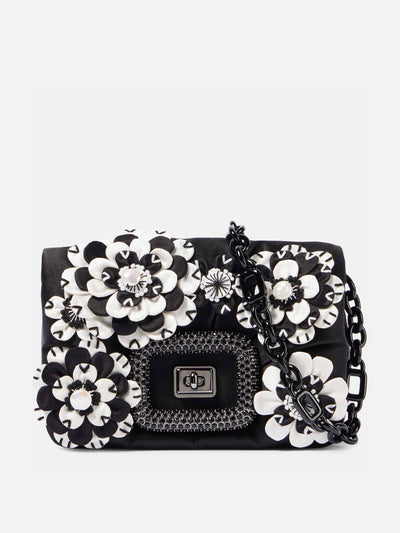 Roger Vivier Viv' Choc floral-appliqué satin crossbody bag at Collagerie