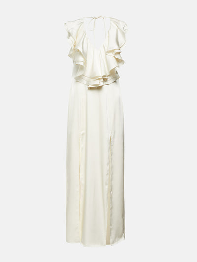 Rotate Birger christensen White ruffled satin maxi dress at Collagerie