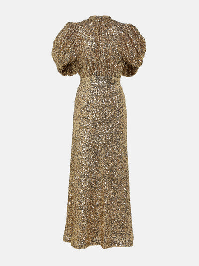 Rotate Sequined puff-sleeve midi dress at Collagerie