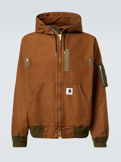Sacai X Carhartt Hooded cotton puffer jacket at Collagerie