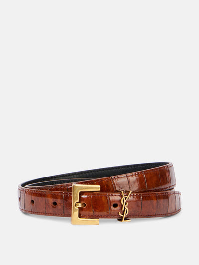 Saint Laurent Cassandre croc-effect leather belt at Collagerie