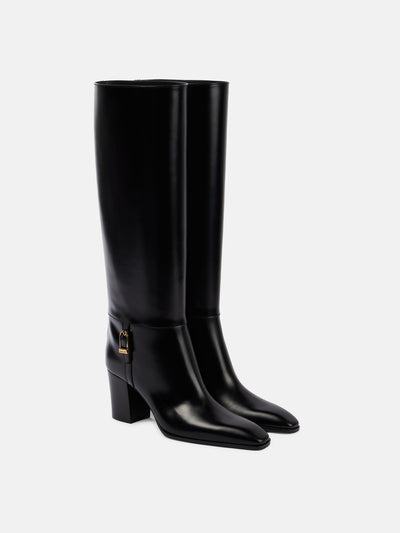 Saint Laurent Julia leather knee-high boots at Collagerie