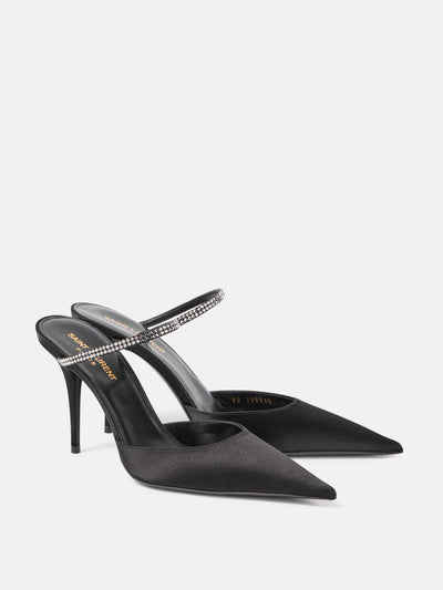 Saint Laurent Barbara 90 embellished satin mules at Collagerie