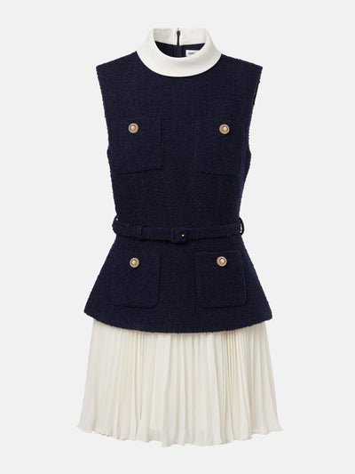 Self-Portrait Belted bouclé and chiffon mini dress at Collagerie