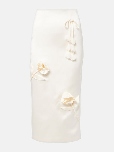 Self-Portrait Floral-appliqué satin midi skirt at Collagerie