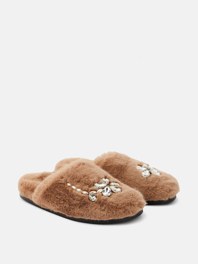 Simone Rocha Embellished faux fur slippers at Collagerie