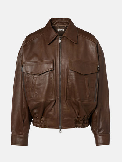 Staud Eugene leather bomber jacket at Collagerie
