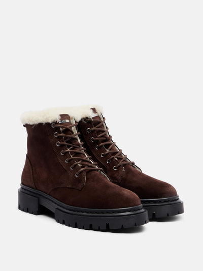 Staud Henry shearling-lined suede combat boots at Collagerie
