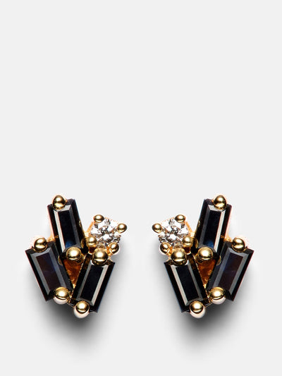Suzanne Kalan Fireworks 18kt gold earrings with black sapphires and diamonds at Collagerie