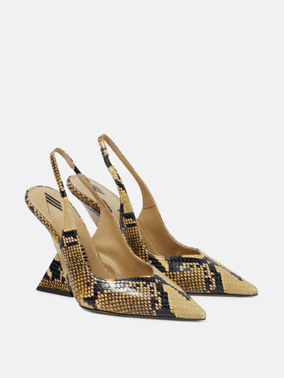 The Attico Cheope snake-effect leather slingback pumps at Collagerie