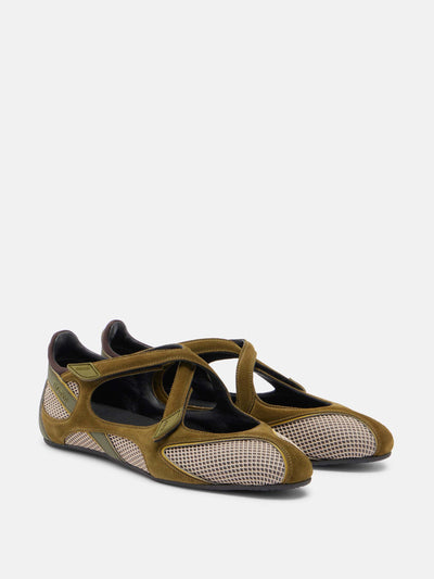 The Attico Floor 01 suede and mesh ballet flats at Collagerie