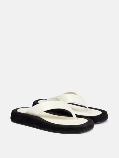 The Row Ginza leather and suede thong sandals at Collagerie
