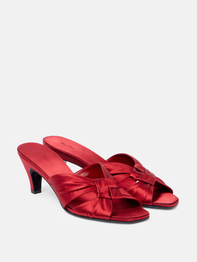 The Row Soft Knot 65 satin mules at Collagerie