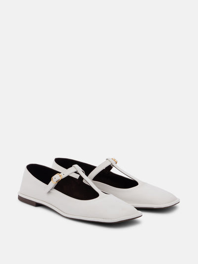 The Row Square T-Strap leather ballet flats at Collagerie