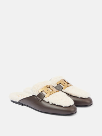 Tod's Catena shearling-lined leather slippers at Collagerie