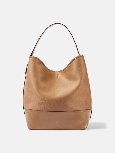 Totême Belted leather-trimmed wool tote bag at Collagerie