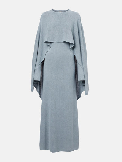 Totême Cape-detail silk bouclé maxi dress at Collagerie