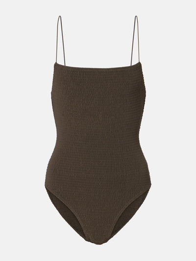 Totême Shirred jersey swimsuit at Collagerie