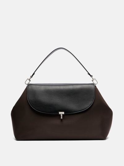 Totême T-Lock Medium leather-trimmed shoulder bag at Collagerie