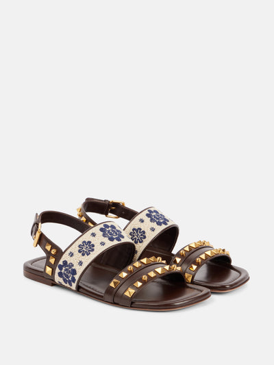 Valentino Garavani County embroidered leather sandals at Collagerie
