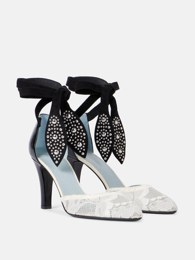 Valentino Garavani Foliefoliage 85 lace and suede pumps at Collagerie