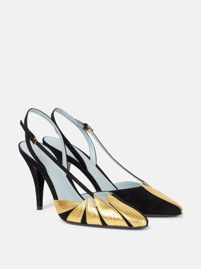 Valentino Garavani Foliefoliage 90 suede slingback pumps at Collagerie