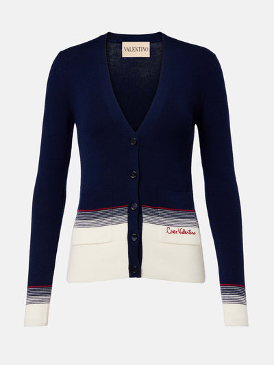 Valentino Striped virgin wool cardigan at Collagerie