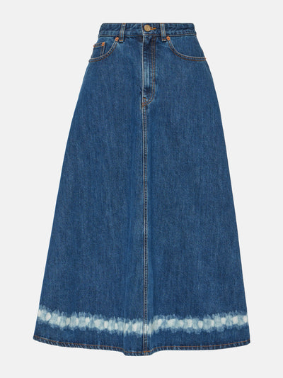Valentino VGold distressed denim midi skirt at Collagerie