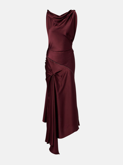 Victoria Beckham Asymmetric draped satin midi dress at Collagerie