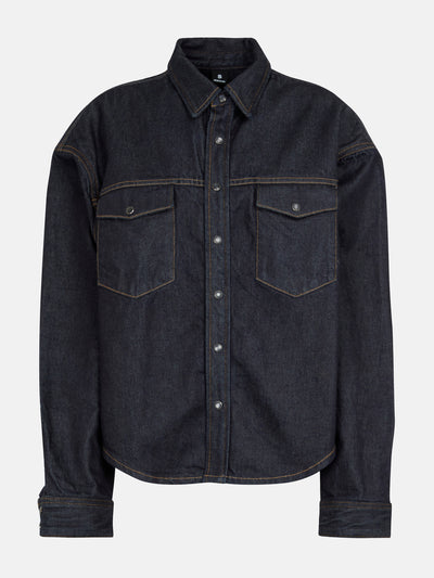 Wardrobe.NYC Navy denim overshirt at Collagerie