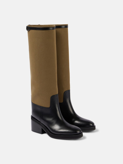 Jimmy Choo Yasmin leather and canvas knee-high boots at Collagerie