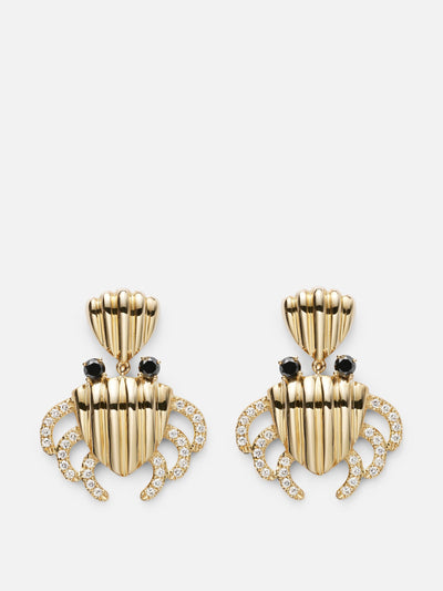 Yvonne Léon Crabe Coquillage 9kt gold earrings with diamonds at Collagerie