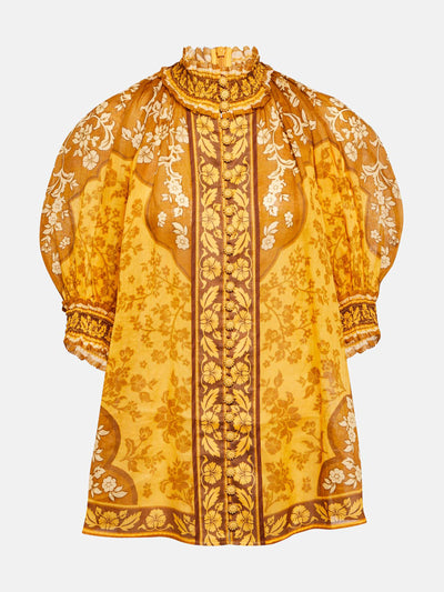 Zimmermann Yellow floral-print ramie blouse at Collagerie