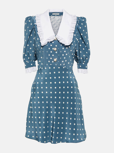 Alessandra Rich Blue polka-dot silk minidress at Collagerie