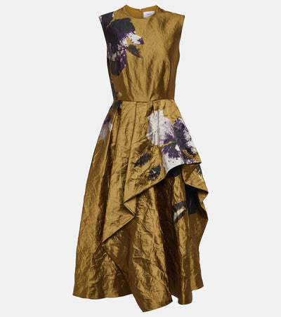 ERDEM Gold floral midi dress at Collagerie