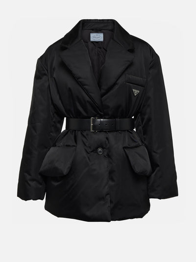 Prada Re-Nylon belted padded jacket at Collagerie