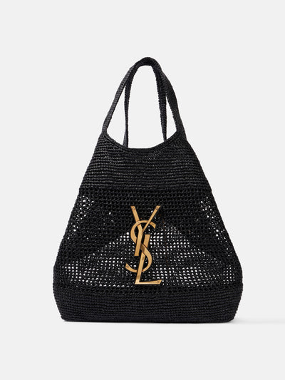 Saint Laurent Icare Cassandre Maxi crochet raffia tote bag at Collagerie