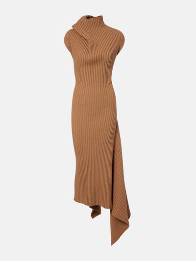 Victoria Beckham Draped ribbed-knit wool-blend midi dress at Collagerie