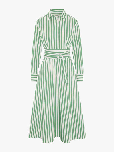 Jasper Conran London Full skirt shirt midi dress in green stripe at Collagerie