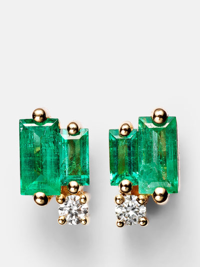 Suzanne Kalan Fireworks 18kt gold earrings with emeralds and diamonds at Collagerie