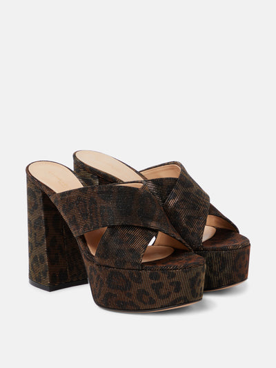 Gianvito Rossi Leopard-print lamé platform mules at Collagerie