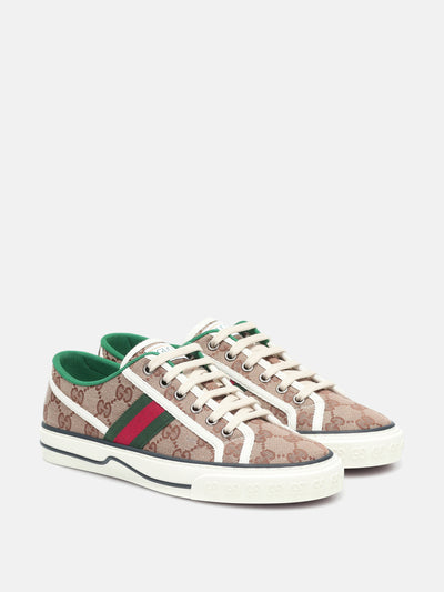 Gucci Beige logo-print canvas trainers at Collagerie