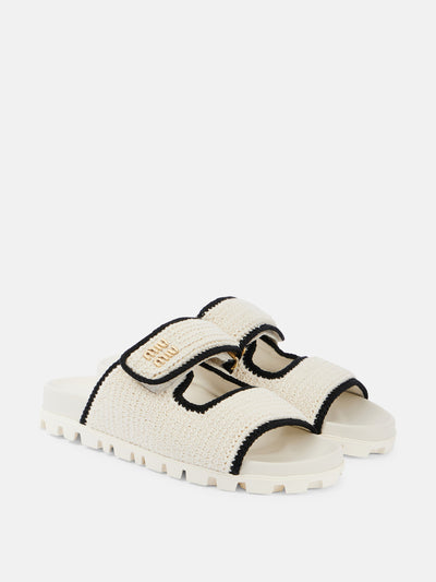 Miu Miu Logo crochet sandals at Collagerie