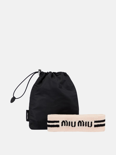 Miu Miu Beige logo-embroidered headband and wristbands set at Collagerie