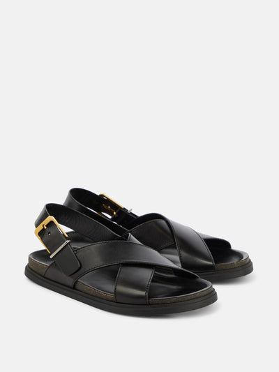 The Row Buckle leather sandals at Collagerie