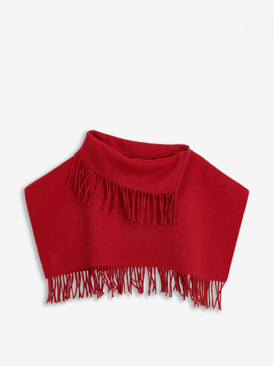 By Malene Birger Red wool fringed neck scarf at Collagerie